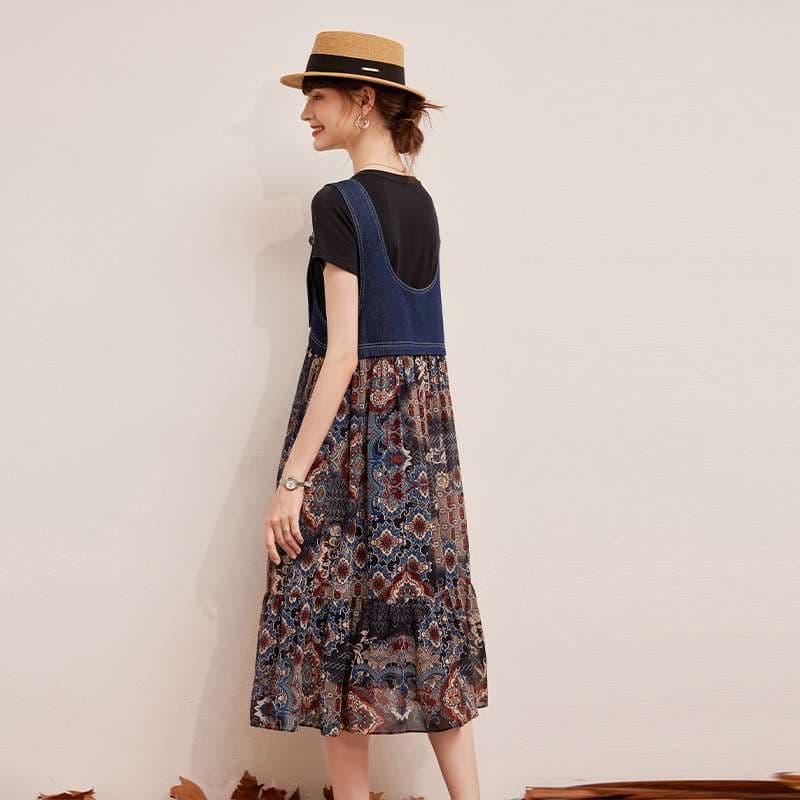 ジャンパー スカート 花柄シフォンジャンパースカート